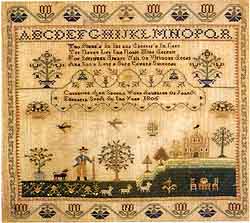 This photo is of a sampler worked in silk on linen by one Catharine Ann Speel of Philadelphia in 1805. The antique sampler is in the collection of the Philadelphia Museum of Art.